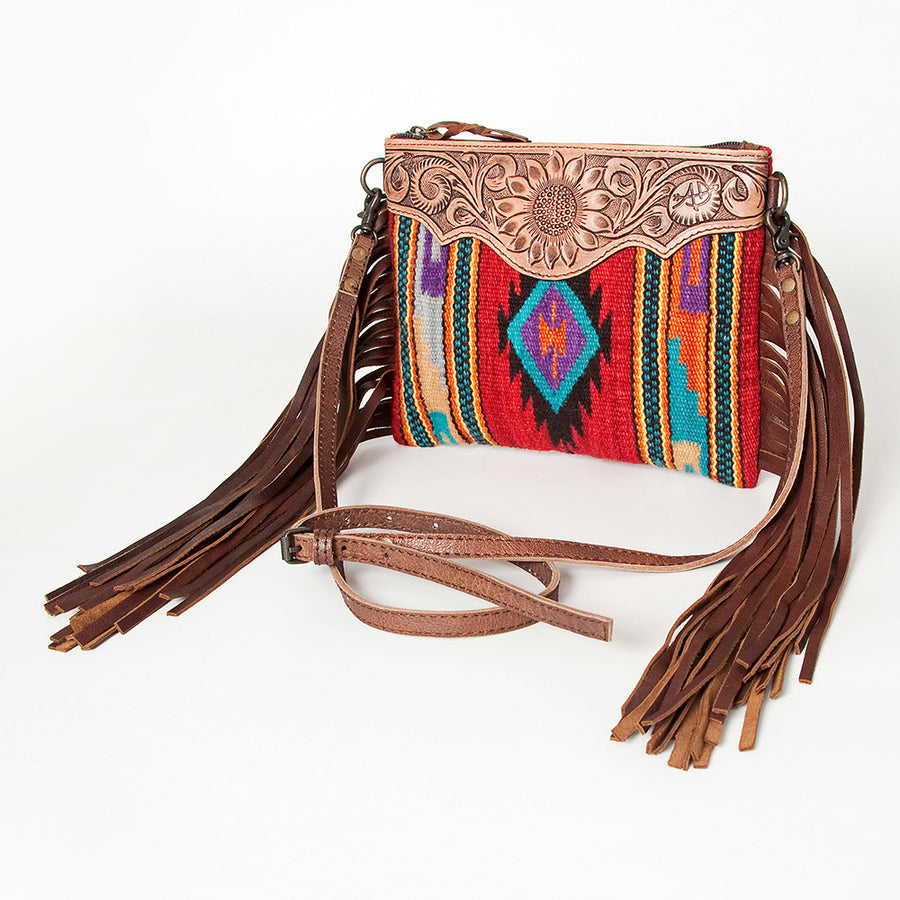 American Darling Western Cross body Bag | Hand-Tooled Leather and Saddle Blanket - Uhorse