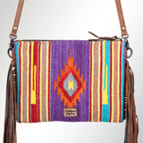 American Darling Western Cross body Bag Hand Tooled Floral Leather & Hand Woven Saddle Blanket with Fringes