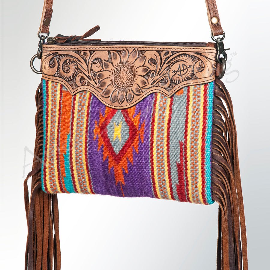 American Darling Western Cross body Bag | Hand-Tooled Leather and Saddle Blanket - Uhorse