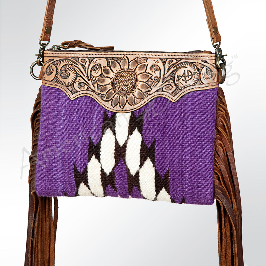 American Darling Western Cross body Bag | Hand-Tooled Leather and Saddle Blanket - Uhorse