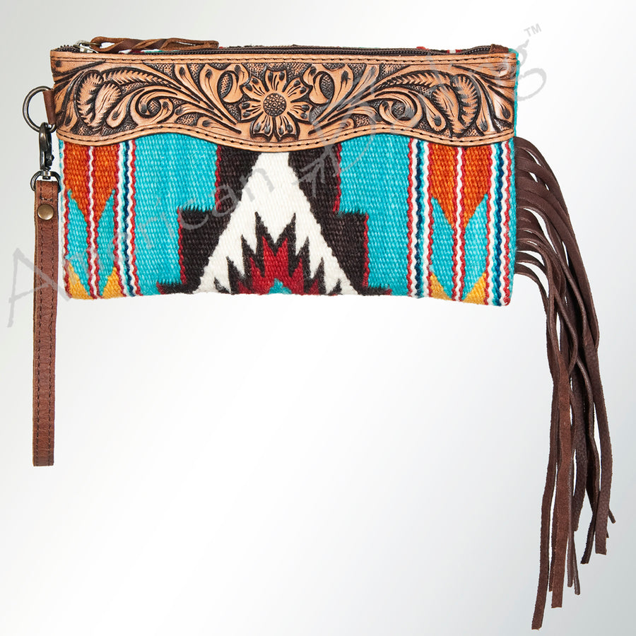 American Darling Wristlet Bag Handcrafted from Floral Embossed Damascus Genuine Leather with YKK Zipper and Wrist Strap