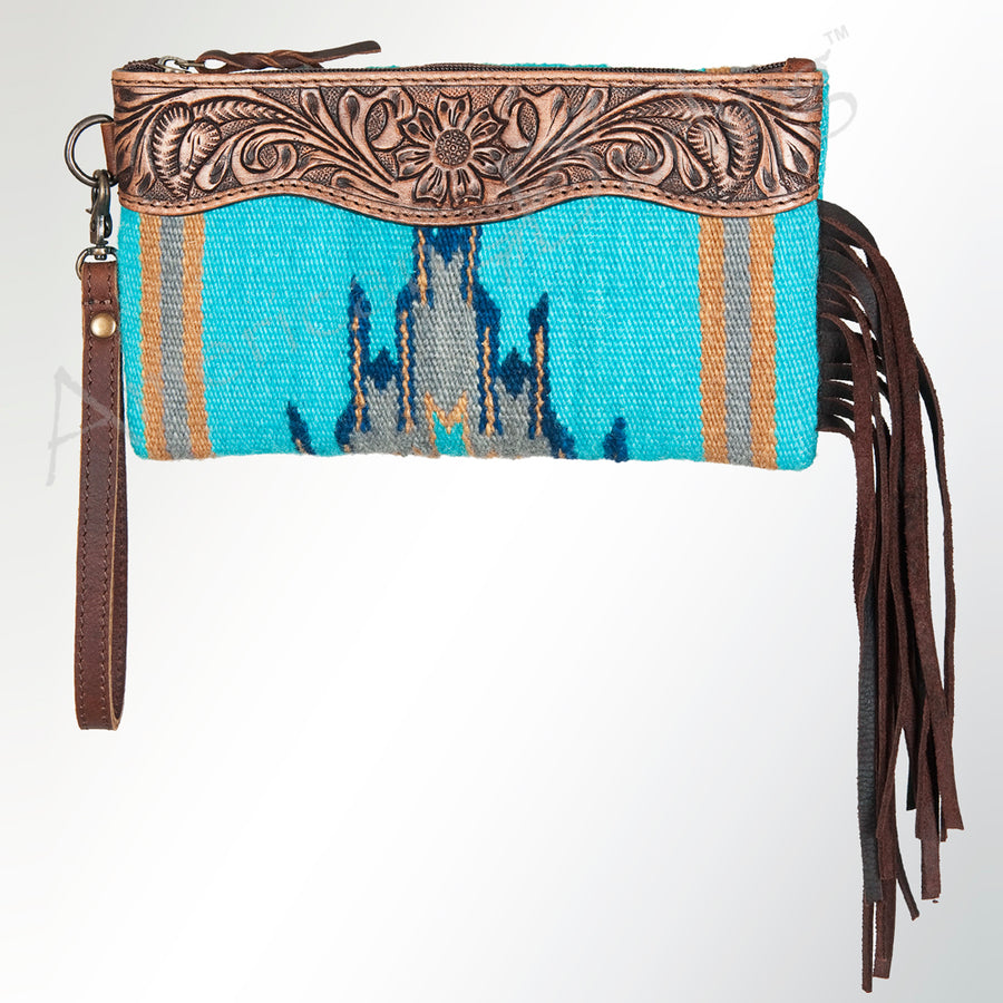 American Darling Wristlet Bag Handcrafted from Floral Embossed Damascus Genuine Leather with YKK Zipper and Wrist Strap