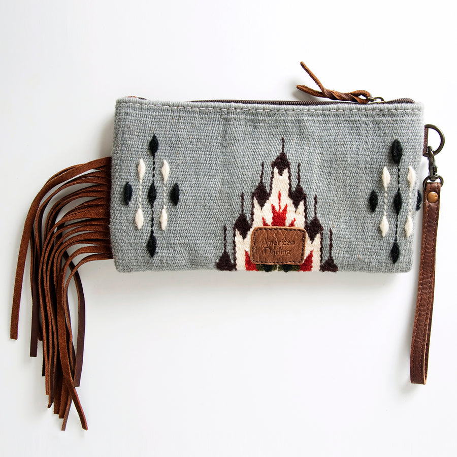American Darling Wristlet Bag Handcrafted from Floral Embossed Damascus Genuine Leather with YKK Zipper and Wrist Strap