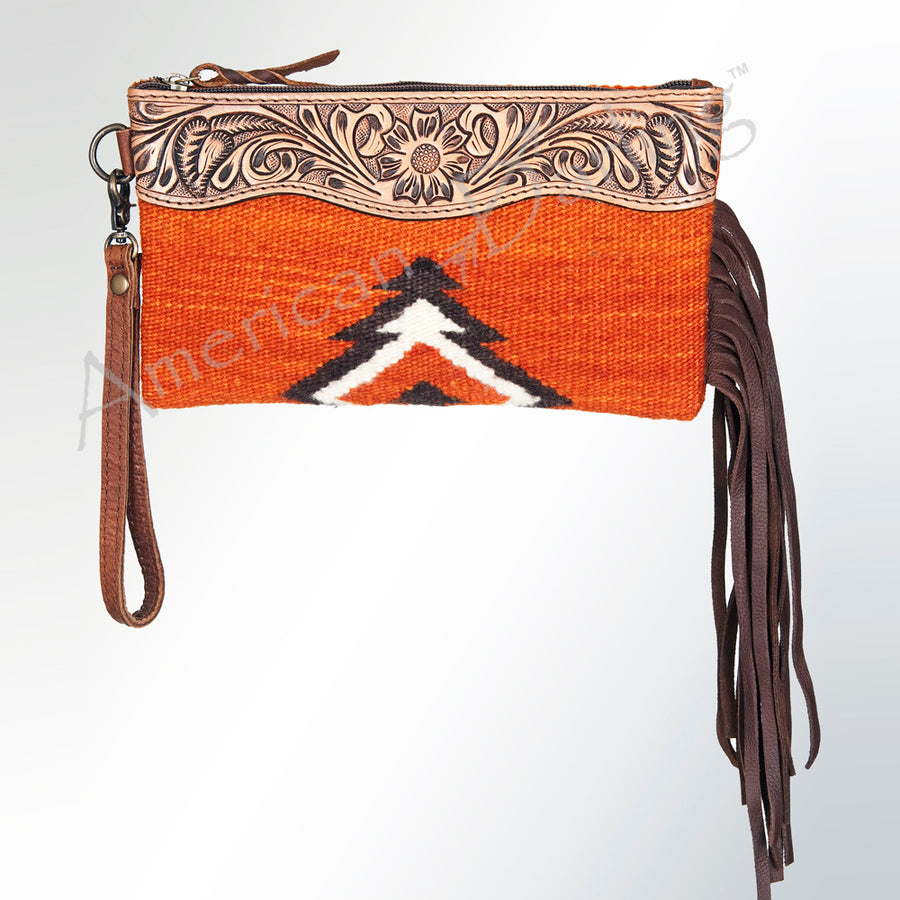 American Darling Wristlet Bag Handcrafted from Floral Embossed Damascus Genuine Leather with YKK Zipper and Wrist Strap
