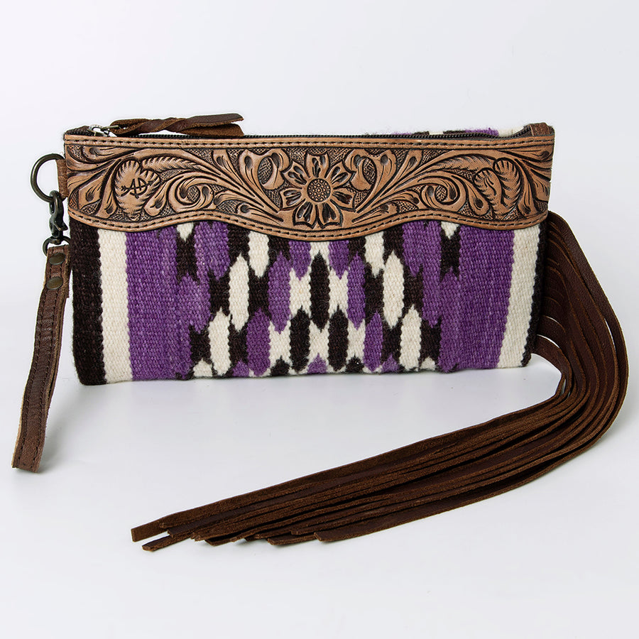 American Darling Wristlet Bag Handcrafted from Floral Embossed Damascus Genuine Leather with YKK Zipper and Wrist Strap