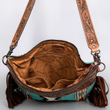 American Darling Signature Cross Body Bag Hand Tooled Floral Carved Leather Woven Saddle Blanket Fringes Genuine Leather