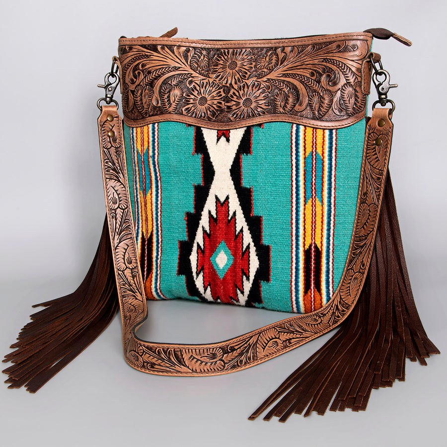 American Darling Hand Tooled Floral and Hand Woven Saddle Blanket Signature Cross Body Bag - Uhorse