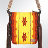 American Darling Signature Cross Body Bag Hand Tooled Floral Carved Leather Woven Saddle Blanket Fringes Genuine Leather