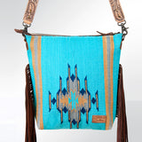 American Darling Signature Cross Body Bag Hand Tooled Floral Carved Leather Woven Saddle Blanket Fringes Genuine Leather