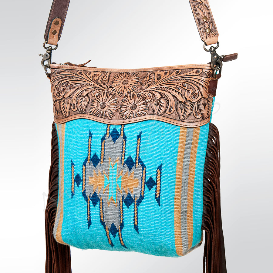 American Darling Hand Tooled Floral and Hand Woven Saddle Blanket Signature Cross Body Bag - Uhorse