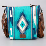 American Darling Signature Cross Body Bag Hand Tooled Floral Carved Leather Woven Saddle Blanket Fringes Genuine Leather