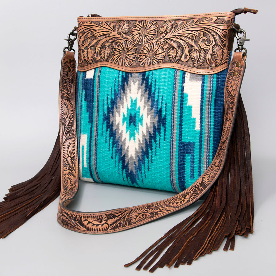 American Darling Hand Tooled Floral and Hand Woven Saddle Blanket Large Cross Body Bag - Uhorse