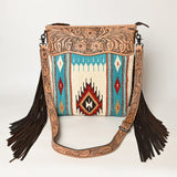 American Darling Signature Cross Body Bag Hand Tooled Floral Carved Leather Woven Saddle Blanket Fringes Genuine Leather