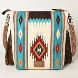 American Darling Signature Cross Body Bag Hand Tooled Floral Carved Leather Woven Saddle Blanket Fringes Genuine Leather