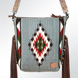 American Darling Signature Cross Body Bag Hand Tooled Floral Carved Leather Woven Saddle Blanket Fringes Genuine Leather