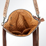 American Darling Signature Cross Body Bag Hand Tooled Floral Carved Leather Woven Saddle Blanket Fringes Genuine Leather