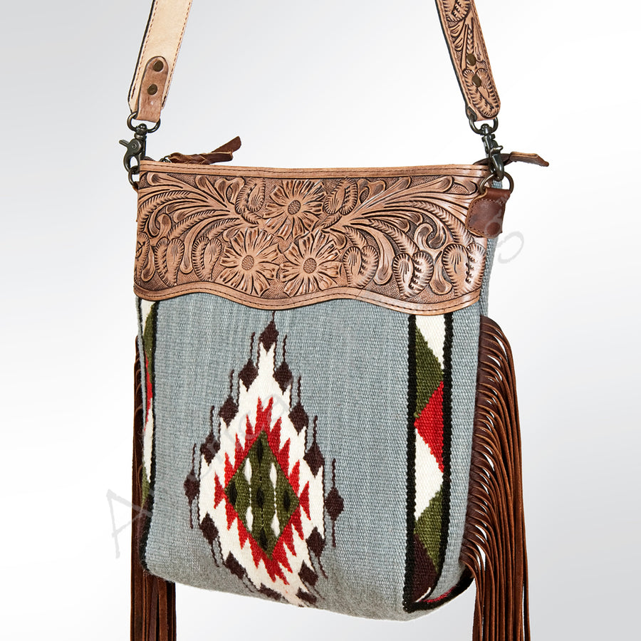 American Darling Hand Tooled Floral and Hand Woven Saddle Blanket Large Cross Body Bag - Uhorse