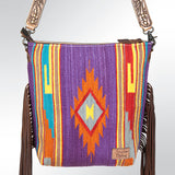 American Darling Signature Cross Body Bag Hand Tooled Floral Carved Leather Woven Saddle Blanket Fringes Genuine Leather