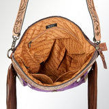 American Darling Signature Cross Body Bag Hand Tooled Floral Carved Leather Woven Saddle Blanket Fringes Genuine Leather