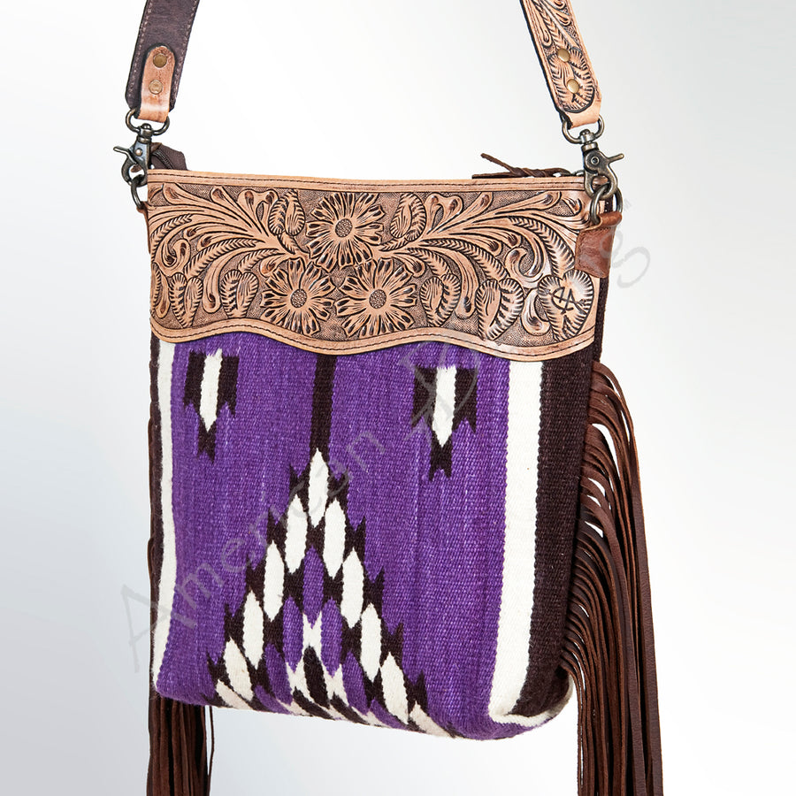 American Darling Hand Tooled Floral and Hand Woven Saddle Blanket Large Cross Body Bag - Uhorse