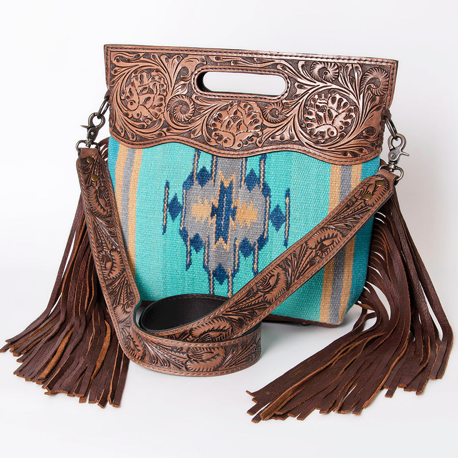 American Darling Clutch Hand Tooled Saddle Blanket Fabric Genuine Leather Western Women Bag Handbag Purse | Purses - Uhorse