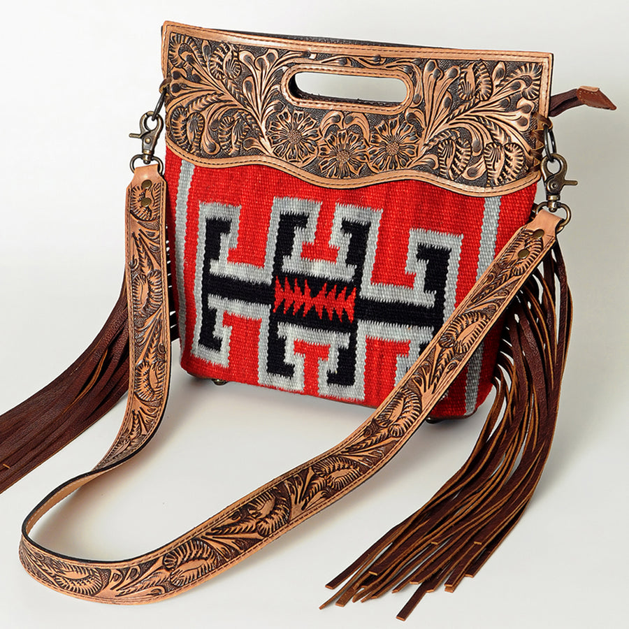 American Darling Clutch Hand Tooled Saddle Blanket Fabric Genuine Leather Western Women Bag Handbag Purse | Purses - Uhorse