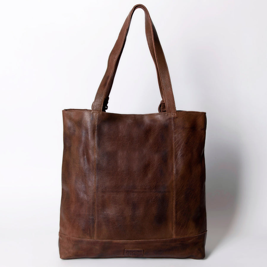 American Darling Tote Bag - Genuine Vegetable-Tanned Leather Western Purse with Fringes and YKK Zipper - 17x17in