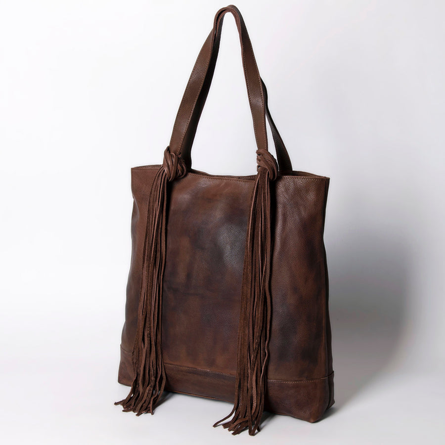 American Darling Western Leather Tote Bag with Long Handcrafted Fringes - Uhorse