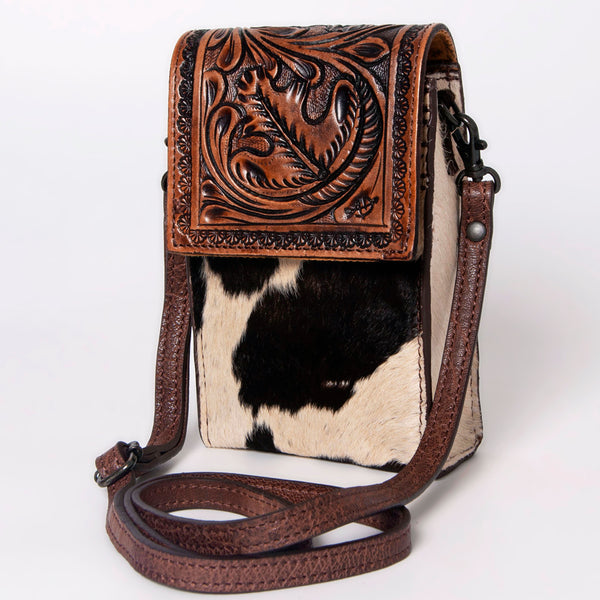 Tooled leather and cowhide crossbody bag with shoulder strap - Uhorse