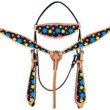 Hilason Western Horse Headstall Breast Collar Set American Leather Star