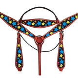 HILASON Western Horse Headstall Breast Collar Set American Leather Star | Leather Headstall | Leather Breast Collar | Tack Set for Horses | Horse Tack Set