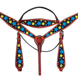 Hilason Western Horse Headstall Breast Collar Set American Leather Star