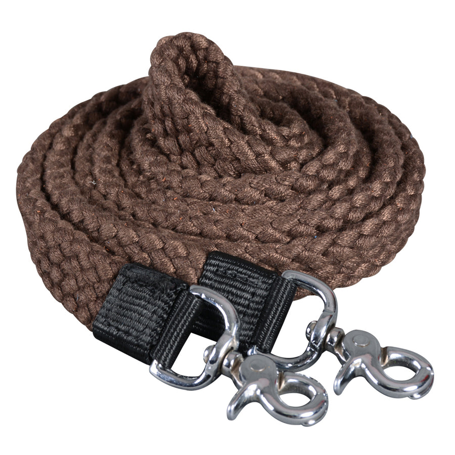 1" X 7Ft Hilason Braided Flat Cotton Roping Rein Trigger Snap Brown - Uhorse