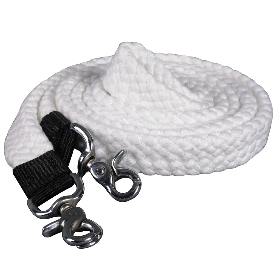 1" X 7Ft Hilason Braided Flat Cotton Roping Rein Trigger Snap White - Uhorse