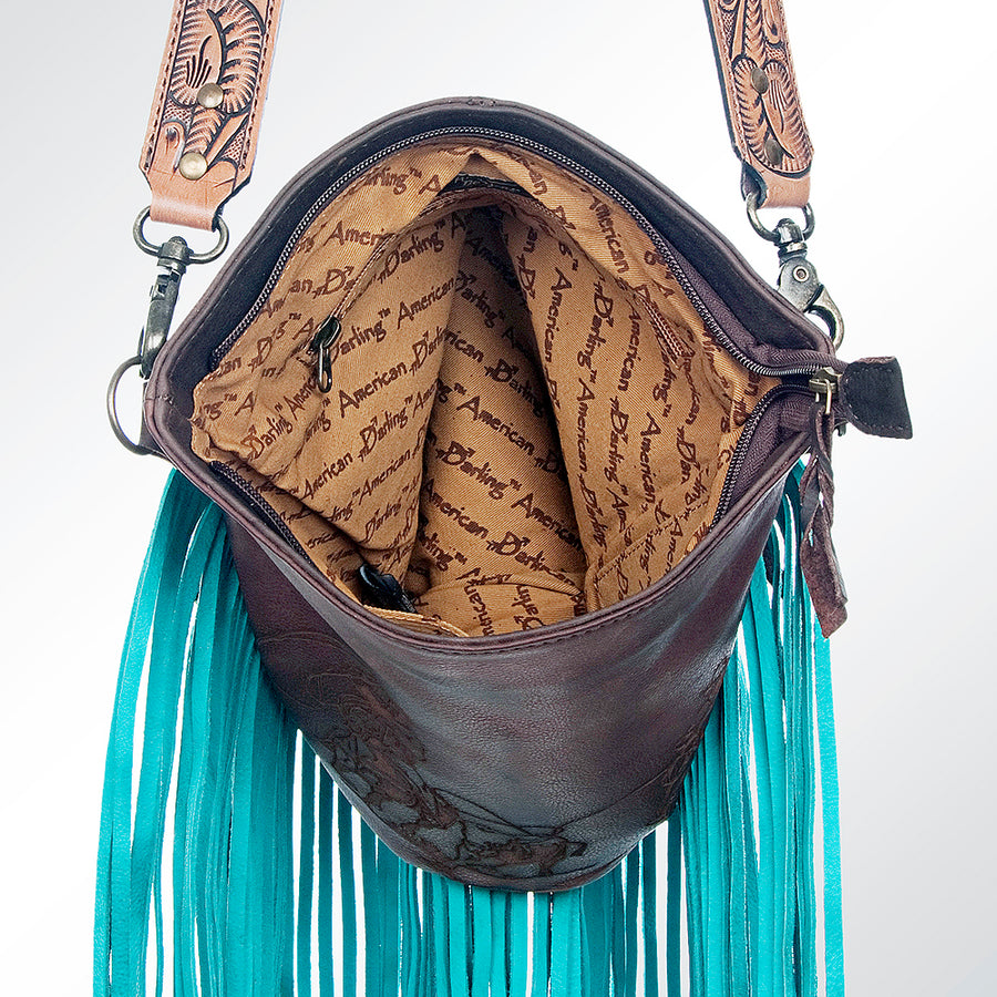 American Darling Large Cross body Bag Western Genuine Leather Purse with Fringes and YKK Zipper for Women