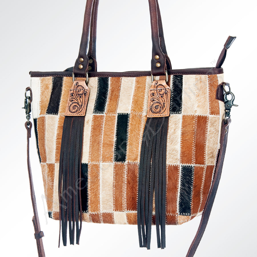 American Darling Hair-On Leather Tote Bag with Fringes - Uhorse