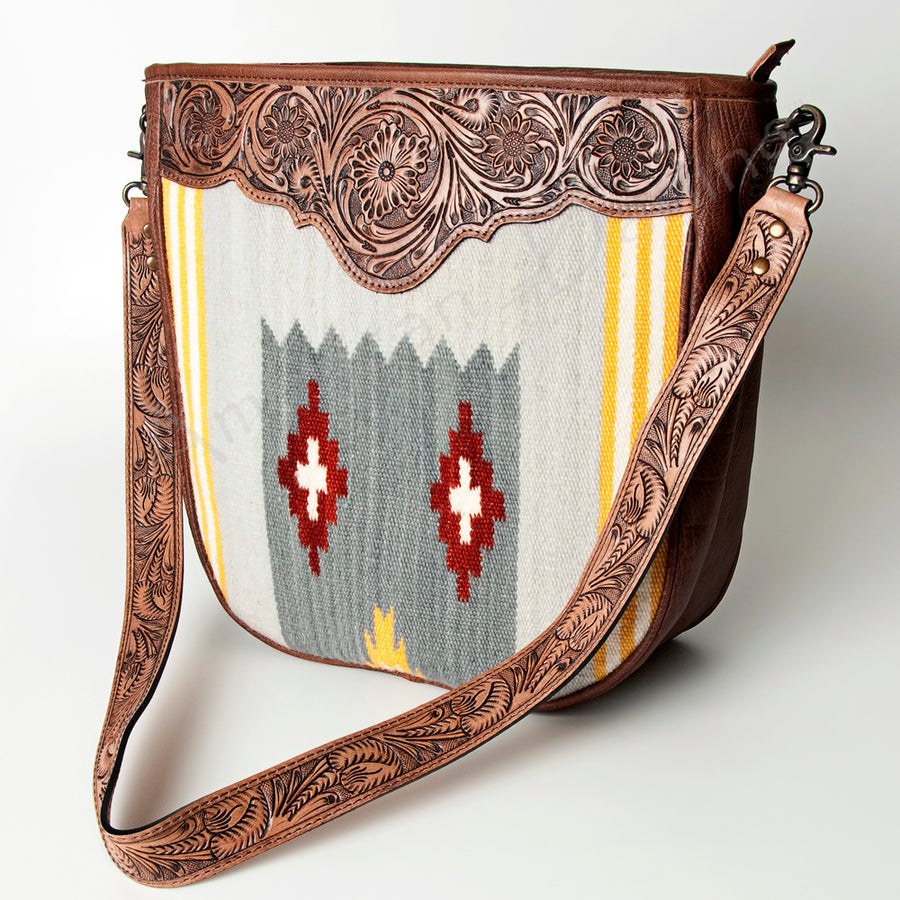 American Darling Messenger Hand Tooled Saddle Blanket Genuine Leather Western Women Bag Handbag Purse | Crossbody - Uhorse