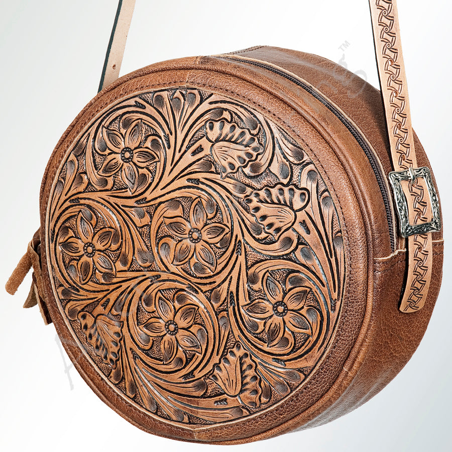 American Darling Canteen Hand Tooled Genuine Leather Western Women Bag Handbag Purse | Crossbody for Cute - Uhorse