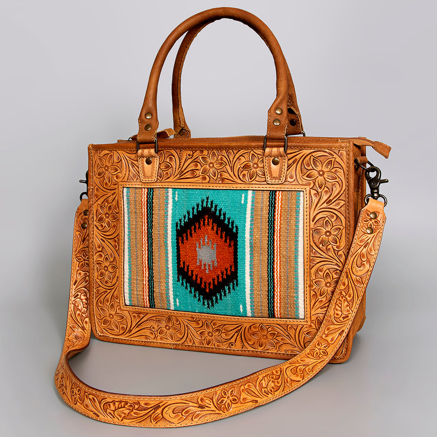 American Darling Hand Tooled Floral Carved and Saddle Blanket Western Tote Bag - Uhorse