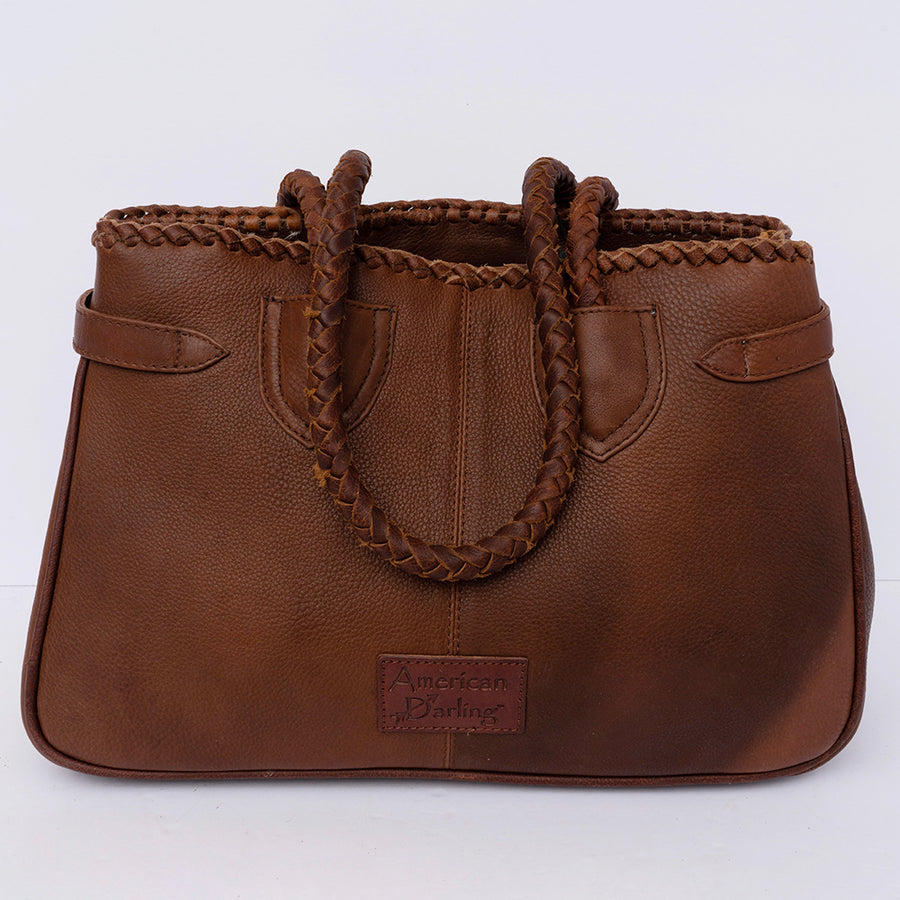 American Darling Tote Bag, Genuine Hair-On Cowhide & Riveted Leather with Braided Handles and Fringes, Handcrafted