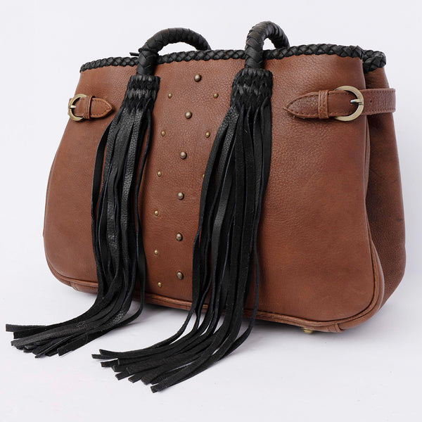 American Darling Handcrafted Riveted Leather Tote Bag with Braided Handles - Uhorse