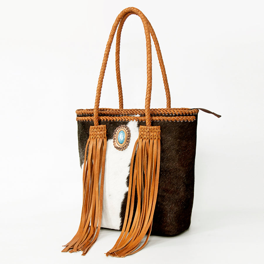 Western leather tote bag with fringe and concho detail - Uhorse