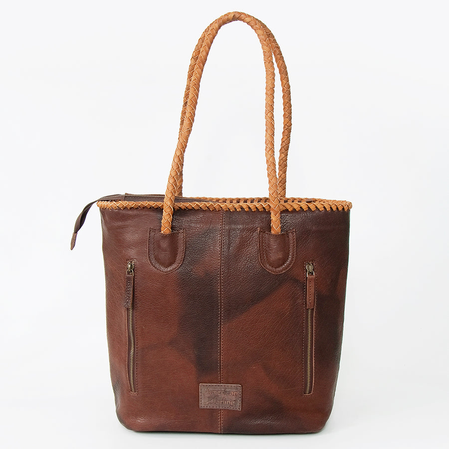 American Darling Tote Bag, Genuine Hair-On Cowhide & Leather with Turquoise Stone, Braided Handles & Fringes, Handcrafted