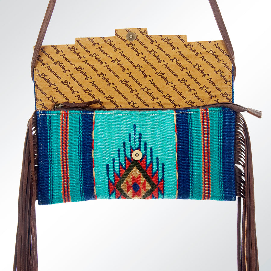American Darling Small Cross body Bag Hand Tooled Floral Carved Saddle Blanket Genuine Leather Western Purse with Fringes