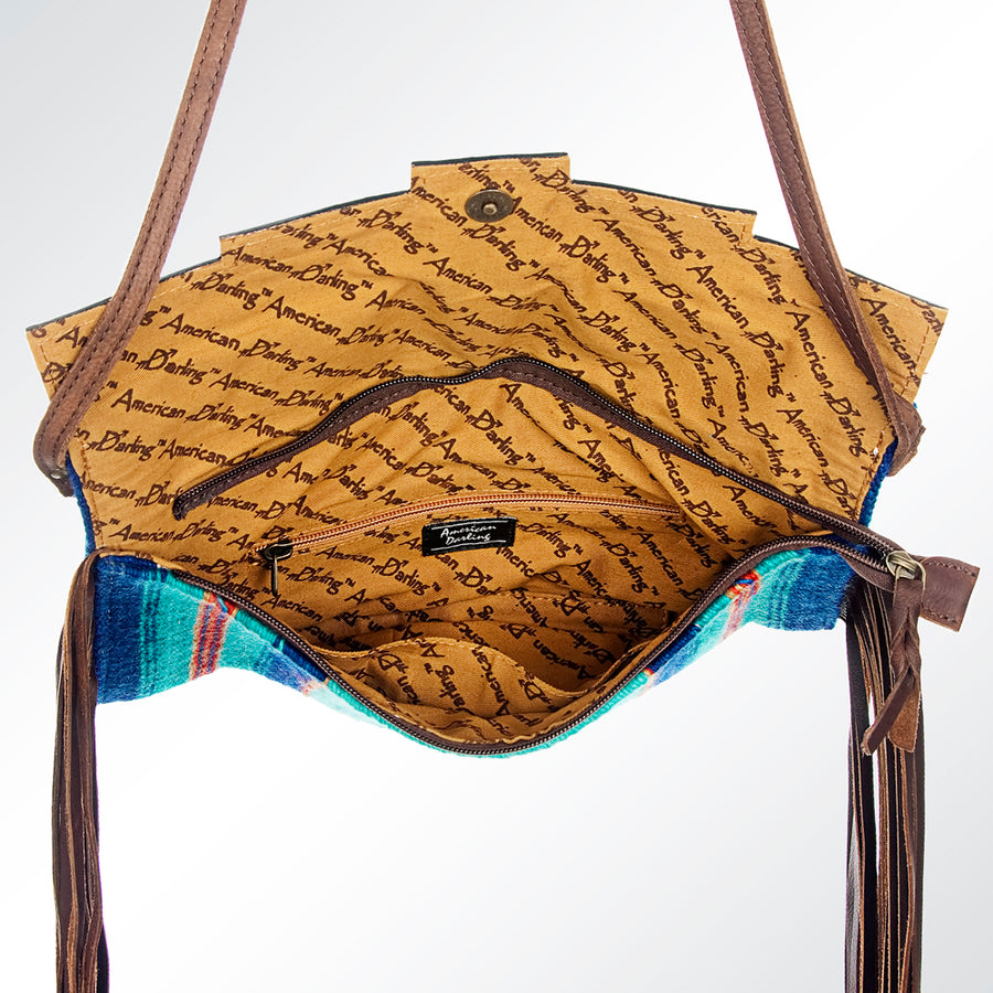 American Darling Small Cross body Bag Hand Tooled Floral Carved Saddle Blanket Genuine Leather Western Purse with Fringes