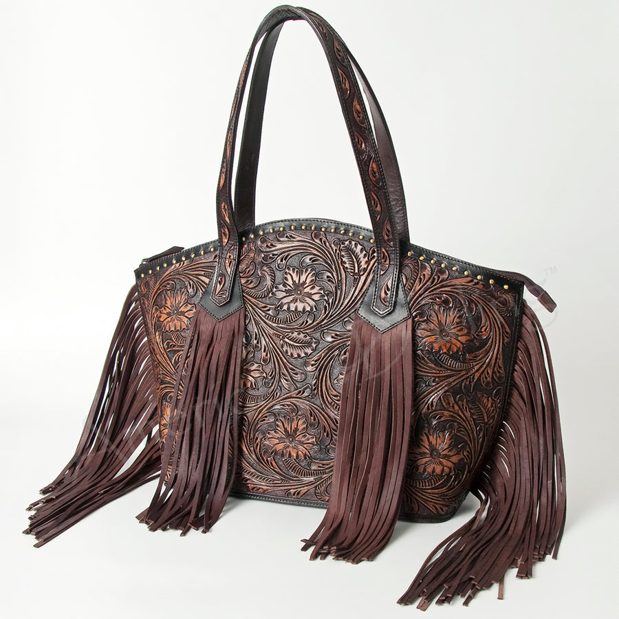 American Darling Western Hair-On Cowhide Tote Bag - Handcrafted Fringed Leather - Uhorse