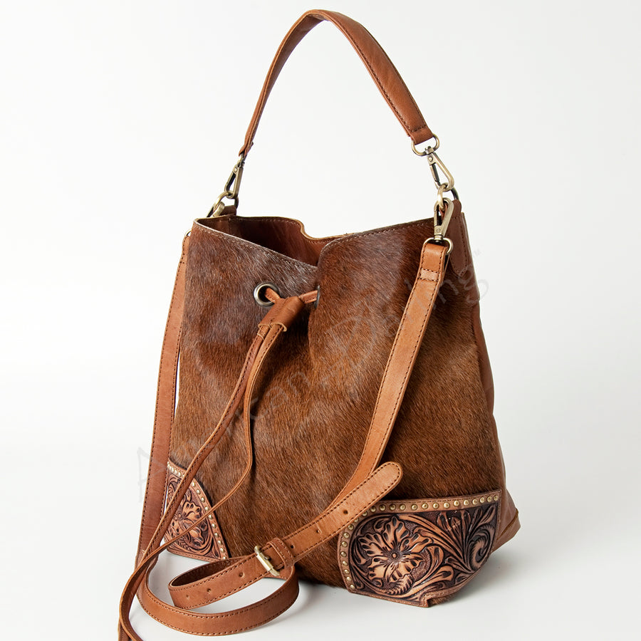 Leopard print calf hair and tooled leather shoulder bag - Uhorse