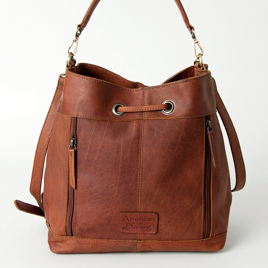 American Darling Hobo Bag, Hand-Tooled Floral Western Leather Purse with Drawstring, 12in (H) X 15in (W) X 6in (D)