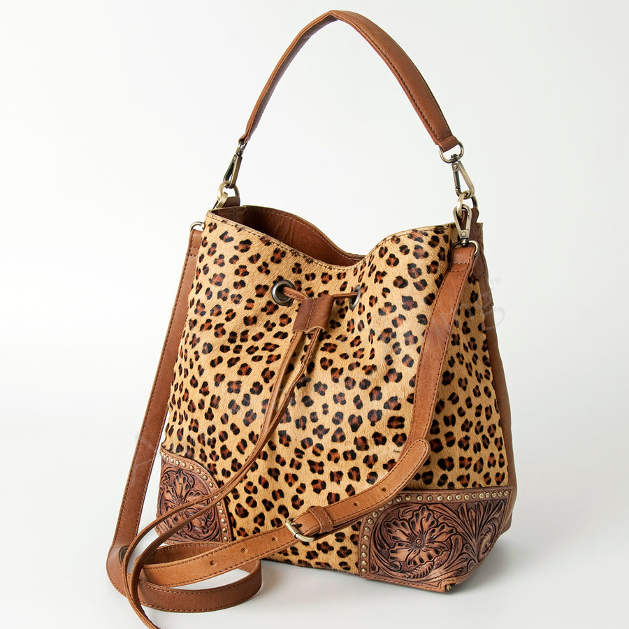 American Darling Hobo Bag, Hand-Tooled Floral Western Leather Purse with Drawstring, 12in (H) X 15in (W) X 6in (D)