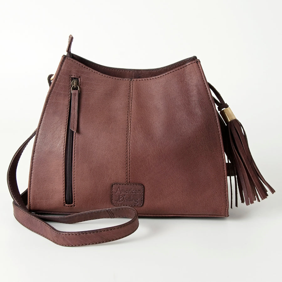 American Darling Hobo Bag, Hand-Tooled Leather Western Purse with Turquoise Stone & Tassels, 8in (H) X 10.75in (W) X 4in (D)